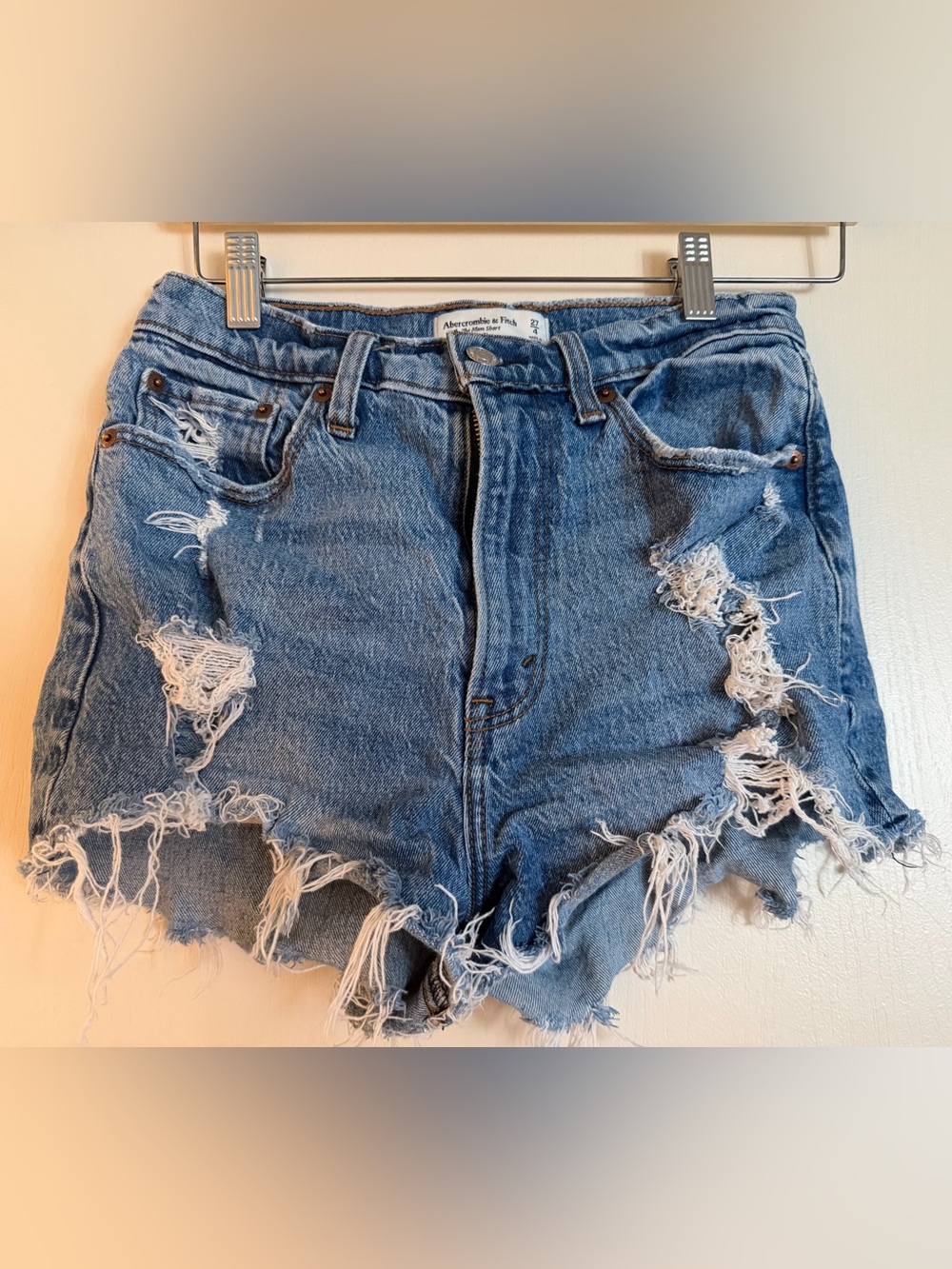 Abercrombie & Fitch Blue Ripped High-Rise Denim Shorts